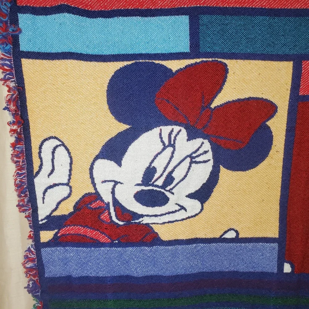 VTG Disney Blanket Characters Tapestry Woven Block Beacon Throw‎ 61x54 USA